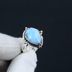 Looduslik Larimar Reguleeritav 925 Sterlingh&otilde;be S&otilde;rmus - Sobib USA suurustele 6 kuni 10 - K&auml;sitsi valmistatud Boho Ehted naistele ja meestele, Valentinip&auml;eva kingitused Adjustable sinine