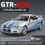 1/24 m&otilde;&otilde;tkavas Nissan GTR-R34 sulamist automudel autentsete heliefektidega, esmaklassiline kollektsioneeritav m&auml;nguasi lastele ja t&auml;iskasvanutele h&otilde;be