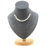 Pierres et Min&eacute;raux. Collier 15 perles Pierre de lune d'Inde Chaine en acier inoxydable Collier femmes, hommes. Taille personnalisa