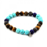 Pierres et Min&eacute;raux. Bracelet Perles Labradorite + Oeil de Tigre + Turquoise + Lapis Lazuli Fabriqu&eacute; en France.