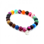 Pierres et Min&eacute;raux. Bracelet Perles Agate ruban&eacute;e multicolore 8 mm. Fabriqu&eacute; en France.