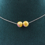 Pierres et Min&eacute;raux. Collier 2 perles Jaspe jaune violet 8 mm. Chaine en acier inoxydable Collier femmes, hommes. Taille personnali
