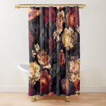 Lilleline du&scaron;ikardin Tume Roos Must Punane Rohelised Lehed V&auml;rviline Lill Liblikas Gooti Vannitoakardinad Vintage Vannitoadekor W90xH180cm