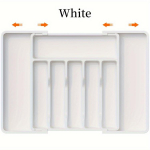 Laiendatav k&ouml;&ouml;gitarvikute sahtlikorraldaja karp BPA-vaba s&ouml;&ouml;giriistade ja k&ouml;&ouml;gitarvikute riiul reguleeritav plastikust hoiukast lusikatele, kahvlitele, nugadele valge