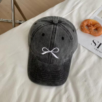 Pink Bow Baseball Cap for Women JK Korean Washed Cotton Snapback Hat Summer Adjustable Embroidered Girls Dad Hats must