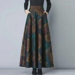 Retro ruuduline A-l&otilde;ikeline midi seelik naistele - k&otilde;rge v&ouml;&ouml;koht, kitsas l&otilde;ige, s&uuml;gis/talve kollektsioon XL