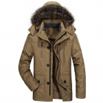Meeste kapuutsiga keskmise pikkusega pluss sametist puuvillane mantel, s&uuml;gis/talv, saadaval suured suurused XL khaki