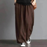 Suvised naiste &uuml;lem&otilde;&otilde;dulised vabaaja puuvillased linased p&uuml;ksid Naiste lohvakad vintage haaremp&uuml;ksid K&otilde;rge v&ouml;&ouml;kohaga dressip&uuml;ksid 6XL kohv