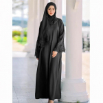 Ramadan Naiste Eid Muslimi Abaya Peokleit Salliga Pitsi Araabia Dubai Pikk R&uuml;&uuml; Suurep&auml;rane Kaftan Islam Abayad Maroko L must