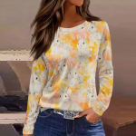 Naiste mood vabaaja l&otilde;hikuga &uuml;mmargune kaelus, pikkade varrukatega vaba tr&uuml;kiga T-s&auml;rk naiste topp L sinine