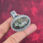 Prehnite ehted, 925 tahke h&otilde;bedast ripats k&auml;sitsi valmistatud v&auml;&auml;riskividest ehted, kingitused naisele uhiuus ripats 1.97 Inches