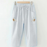 100% puuvillased &otilde;hukesed p&uuml;ksid, suvine uus, suur, tikitud, sirged p&uuml;ksid, naiste, elastne v&ouml;&ouml;koht, mitmek&uuml;lgne, vabaaja kapriis 4XL valge