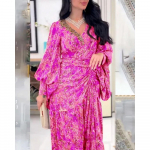 Naiste elegantne V-kaelusega pikkade varrukatega lillemustriga pruutneitsi Pulmapikk kleit Imeilus peokleit Maxi ballikleidid XXL roosa