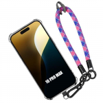 Coque antichoc en silicone pour iphone 16 pro max, avec dragonne damier tricolore d&eacute;tachable