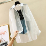 Suvine p&auml;ikesekaitsega s&auml;rk Elegantne Perspective &otilde;huke &scaron;ifoonist pluus Korea Harajuku l&auml;bin&auml;gemine lahtine vabaaja &uuml;laosa naiste kardigan XXXL valge