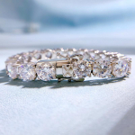 SpringLady 18K kullaga kaetud 8MM loodud safiir-teemant tenniskett k&auml;ev&otilde;ru 925 sterlingh&otilde;be hiphop rock ehted 19