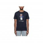 Polo Ralph Lauren SS24 Captain Bear graafilise tr&uuml;kiga &uuml;mar kaelusega T-s&auml;rk Meeste topid Tumesinine 710791096-001 XS