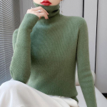 Naiste 100% villane k&otilde;rge kaelusega slim fit kampsun - veniv ka&scaron;miirist pullover s&uuml;gis-talveks M (48-54 kg)