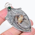 Natural Septerian Stone, Diopside 925 Sterling Silver Jewelry Pendant 2.76 w2r62