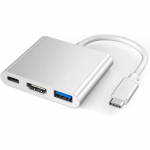 USB C-HDMI adapter, USB Type C-HDMI adapter muundur USB 3.0-2.0 pordi ja C-t&uuml;&uuml;pi USB laadimispordiga compa[L758]