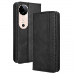 For vivo S19 5G Case Retro PU Leather Wallet Phone Cover Stand Black