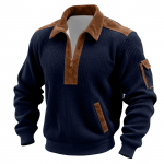 Meeste &uuml;hev&auml;rviline velvetist lukuga kaelusega pikkade varrukatega topp meeste vabaaja rev&auml;&auml;rkrae topp XL tumesinine