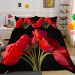 3D lilledega voodipesukomplekt Tulbi tekikate Padjap&uuml;&uuml;r Kaheinimesevoodi t&auml;issuuruses voodikatte komplekt Pestav t&otilde;mblukk Mugav kodukaunistus Baby 100x135cm