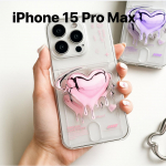 &Uuml;lim mood ja funktsionaalsus: Armsa s&uuml;damega silikoonist l&auml;bipaistev kaarditasku koos hoidikuga iPhone 15 Pro Max jaoks (Roosa)