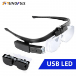 USB laetav peapael luup valgustusega suurendusklaas elektrooniline professionaalne suurendusluup binokulaarsed prillid lugemiseks 1.5X 2.5X 3.5X 5.0X&220x180x60mm