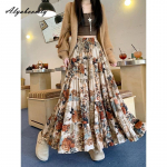 S&uuml;gis Kevad Naiste Plisseeritud Midi Seelik Elastse V&ouml;&ouml;kohaga Kontrastv&auml;rvi Lillemustriga Elegantne Seelik Naiste Vintage Maxi Pikk Daamide Seelik One Size beež