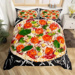 Pitsate tekikottide komplekt Juustupitsa voodipesukomplektid Pepperoni Nuudlid tekikoti kate Komplekt T&auml;issuurus Kuninganna suurus Toiduteema tepitud kate 70x133cm