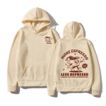Rohkem Espressot V&auml;hem Depressot Huppar Mood Kohv Naistele/meestele Hupparid Harajuku Esteetiline Unisex Fliisist Pullover Dressipluus Vintage 2XL beige