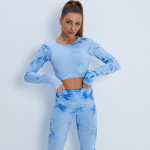 Tie-Dye Sile Pikkade Varrukatega L&uuml;hike Topp ja Leggingside Komplekt - Naiste Kiiresti Kuivav Hingav Jooga Fitness R&otilde;ivad Large
