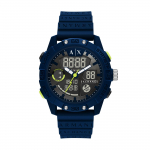 ARMANI EXCHANGEAE K&auml;ekell Elektrooniline mehhanism Silikoonrihm Must sihver Meeste kellad AX2962 Blue strap AX2962