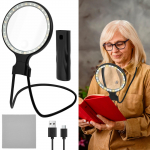 2 In 1 Hands Free Magnifying Glass With 30 Led Lights Portable Handheld & Neck Wear Magnifier For Reading Sewing Handicraft must