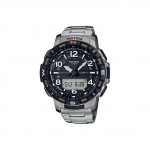 Casio Pro Trek Seeria PRT V&auml;litingimustes Bluetooth Veekindel Kvartsliikumine Titaanisulamist Rihmaga K&auml;ekell Meeste kellad Must PRT-B50T-7 Silver-Black Dial