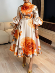 Prantsuse Retro puhvisvarrukatega lilleline kleit - Elegantne suvine seelik naistele S oranž