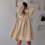 Naiste Suvine L&otilde;tv Kleit Elegantne T&ouml;&ouml;le Sobiv Pikkade Varrukatega V-kaelusega Puuvillane Kleit Pitsiga &Uuml;hendatud Nuppudega Boho Rannas &Uuml;le suuruse Vestidos L