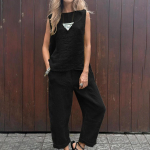 Naiste vabaaja varrukateta kampsun puuvillast linasest laia s&auml;&auml;rega p&uuml;ksid &uuml;hev&auml;rviline &uuml;likond L must