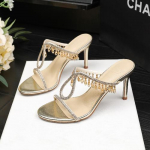 Elegantne &scaron;ampanjav&auml;rvi k&otilde;rge kontsaga vulkaniseeritud sandaalid Suvised slingback-sandaalid kividest ripatsiga paelaga avatud varbaosaga peosandaalid 34