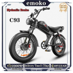 Emoko C93 Elektriline Jalgratas 2000W Kahemootoriline 48V23AH Aku H&uuml;drauliline Pidur E-bike 20*4-tollised Paksud Rehvid T&auml;iskasvanute K&otilde;ikmaastiku E-rattad Black -2000W 48V 23AH