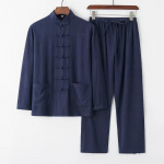 Puuvillane ja linane Tang-&uuml;likond Hiina stiilis pikak&auml;eline &uuml;likond meeste Hiina stiilis retro lahtine Hanfu Tai Chi top Zen-&uuml;likond ilmikute &uuml;likond L