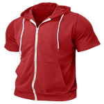 Meeste kapuutsiga lukuga T-s&auml;rk Suvine l&uuml;hikeste varrukatega hoodie T-s&auml;rk &Uuml;hev&auml;rviline t&auml;ispika lukuga T-s&auml;rk taskutega igap&auml;evaseks spordiks, t&auml;navale, j&otilde;usaali M