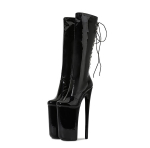 Stiilsed 26 cm &uuml;lik&otilde;rge kontsaga lakknahast saapad - Unisex, Suurused, Ideaalne pooletantsuks ja moe jaoks 43 black