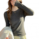 Naiste Alumine &Uuml;laosa &Uuml;mar Kaelus Pikkade Varrukatega Slim Fit Pullover &Uuml;laosa &Uuml;hev&auml;rviline Disain Soonikuline Tekstuur T-s&auml;rk S hall