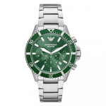 Emporio Armani AR11500 meeste k&auml;ekell h&otilde;bedane rihm Roheline sihverplaat 43mm + karp