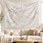 3D reljeefne valge karikakra lilleline seinavaip neutraalse tekstuuriga lilleline seinakate esteetiline elutoa kodu kaunistus kingitus 150X180CM gray