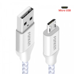 FONKEN mikro-USB-kaabel kiirlaadija mini-USB-telefonikaabel 2128AWG QC3.0 2,4A laadimisandmekaabel 2M valge