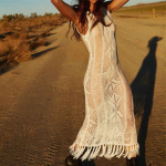 Kootud Beach Cover up Heegeldatud ranna ujumistrikoo Cover up ujumiskost&uuml;&uuml;m Coverups Tutt pikk rannakleit One Size beež