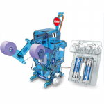 Laste l&otilde;bus m&auml;ng isetegemine ja poksija ning robot isetegemise m&auml;nguasjapoksirobot v&otilde;itlevad &uuml;ksteisega j&otilde;ulukingituste p&auml;rast sinine